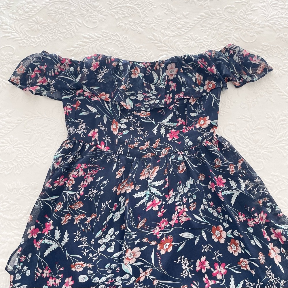 NWOT Lulus My Favorite Navy Blue Floral Print Off-the-Shoulder Dress Small - Picture 3 of 7